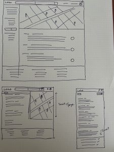 a simple pen-on-paper sketch of a wireframe for a website